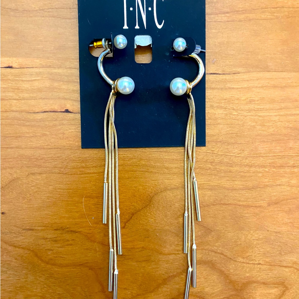 Gold and pearl INC statement earrings